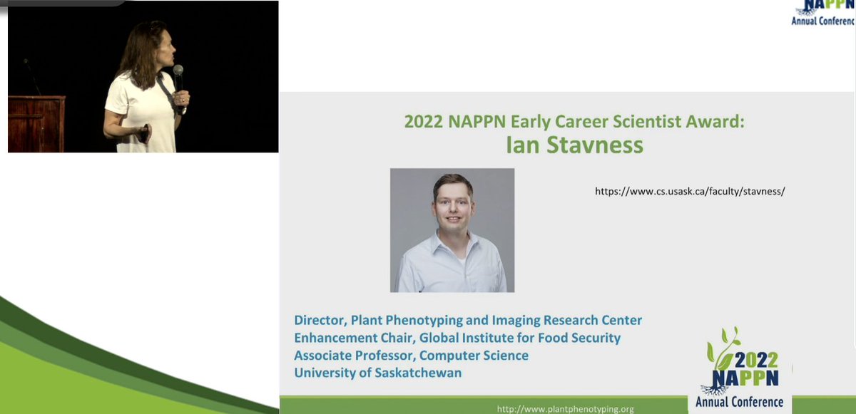 Congratulations Ian <a href="/IanStavness/">Ian Stavness</a>! 2022 Winner of the 
<a href="/NAPPN_org/">North American Plant Phenotyping Network</a> early career award. #NAPPN22