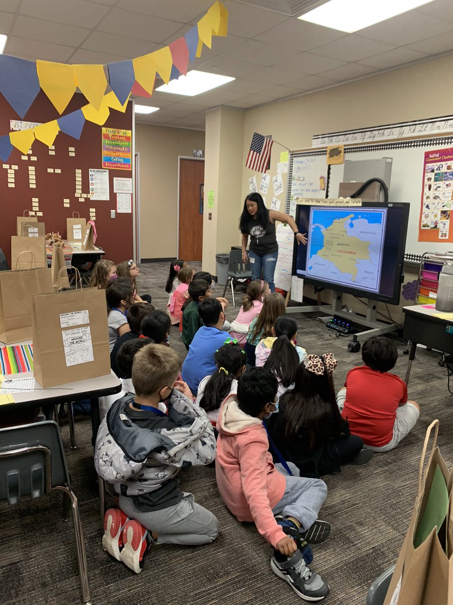 We have started our journey around the world!  Started in Brazil and now visiting Columbia!  #AroundtheWorldDay #SecondGradeFun