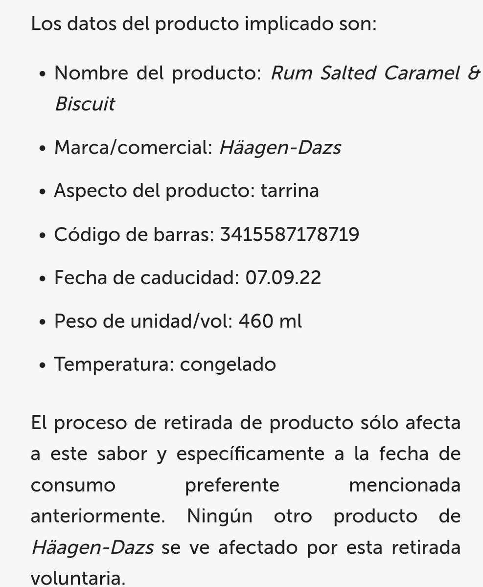 AESAN_gob_es's tweet photo. ⚠️ Advertencia exclusivamente para personas alérgicas o intolerantes al HUEVO, componentes de la LECHE, TRIGO o SOJA.

➡️Presencia no declarada en el etiquetado de HELADOS. Marca Häagen-Dazs. Ver detalles del producto implicado ⬇️.

📌 https://t.co/cD7akvI2s3 https://t.co/W14dM8Tzn2