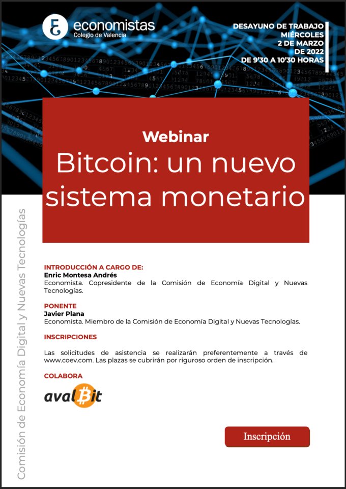 avalBit's tweet photo. Este Miercoles 2 de Marzo a las 9:30 am en nuestro ciclo de actividades junto al COEV tendremos al Economista Javi Plana haablando de Bitcoin: Un nuevo sistema monetario, los esperamos en https://t.co/JSrghuHwD6 #COEV #AvalBit #Bitcoin #criptomonedas https://t.co/wBhRM03bVh