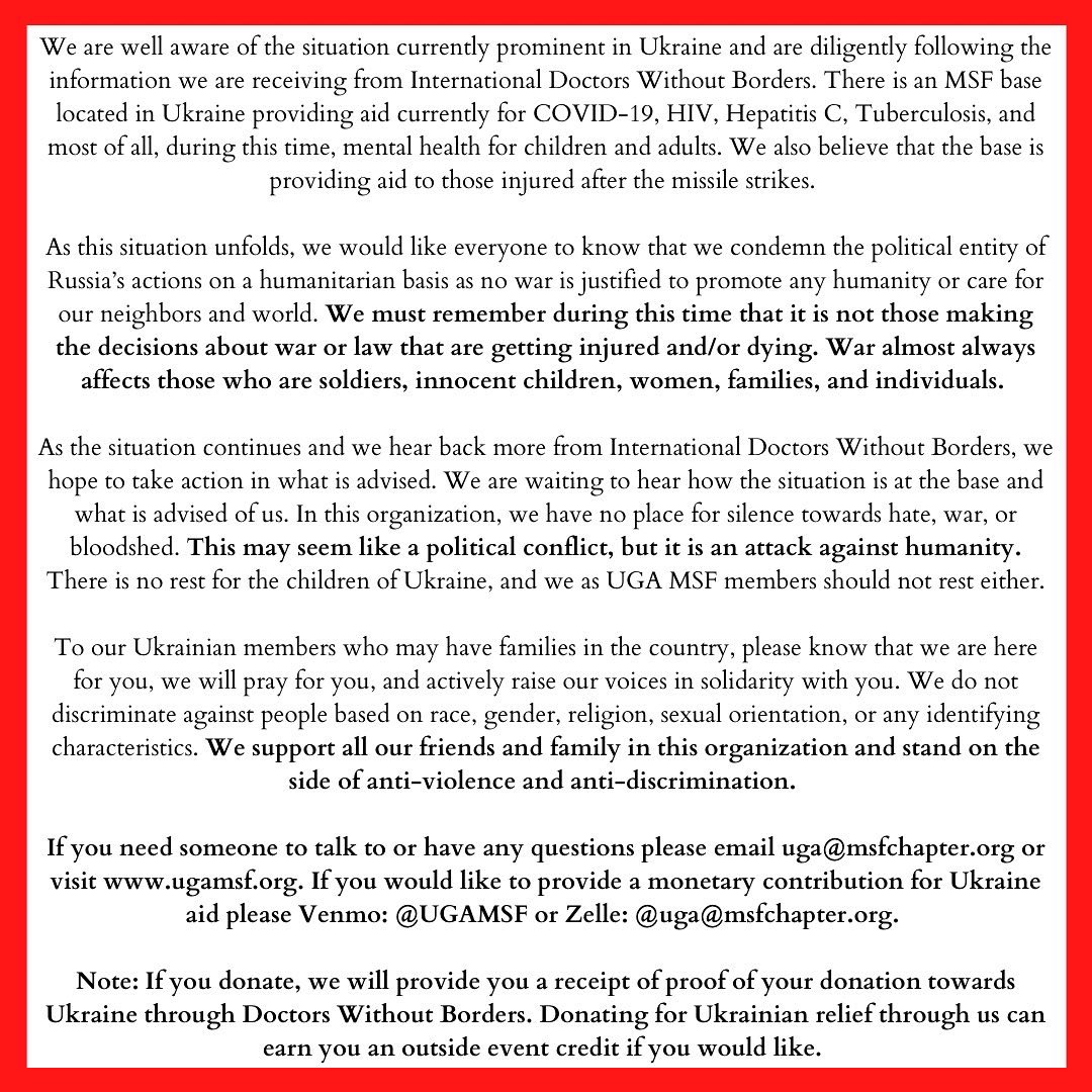 _simrankm's tweet photo. UGA Doctors Without Borders’ press release on Ukraine. https://t.co/AN33k6bLhX https://t.co/8vNGn0BDas
