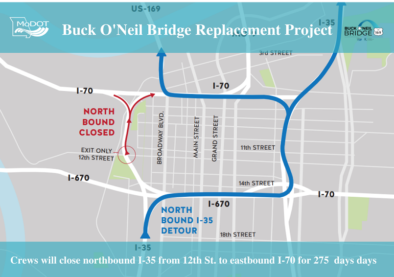 🚧Construction/Traffic Alert: Heads up #KC crews will be closing a portion of I-35 for approx. 275 days for bridge work. The closure is slated for 3/7. Plz follow posted detours. <a href="/MassmanCo/">Massman Construction Co.</a> <a href="/ClarksonBuilds/">Clarkson Construction</a>