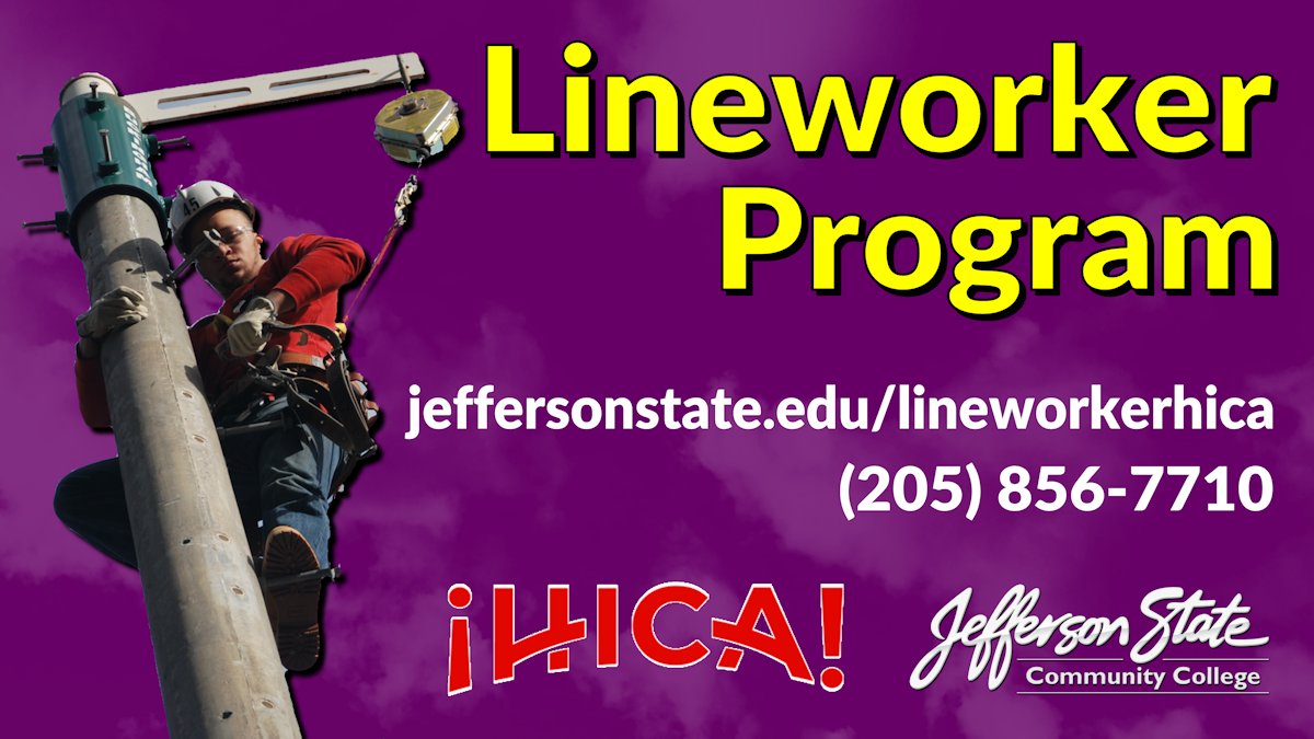 jeffstate's tweet photo. Scholarships available!
Donโt miss this opportunity!
Go to https://t.co/sbgwnOvGGd or call (205) 856-7710.
#scholarships #Lineworker #jobs #Alabama #Birmingham #WorkforceDevelopment #NewCareer #JeffState #FindYourPlace #HICA https://t.co/8eQiMB2CGb