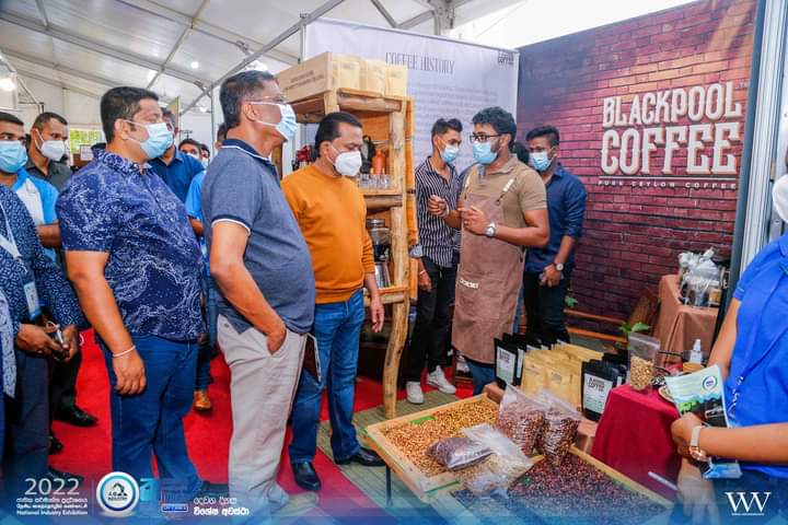 asithadjay's tweet photo. ☕ Hon. Minister Wimal Weerawansha visits our stall at the Industry 2022 in BMICH, Colombo organized by Industrial Development Board , Sri Lanka. @weerawansa_w @GotabayaR @RajapaksaNamal https://t.co/qgzzz6FK45