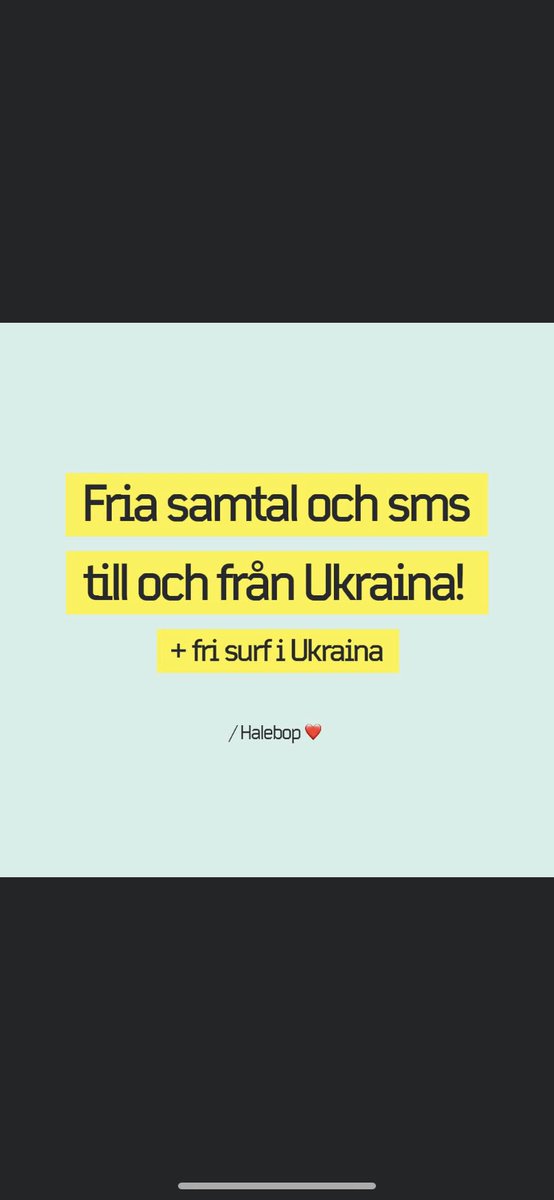 #halebop och andra bolag som #telenord , #telia , #hallon , #tre och fler ger gratis samtal och sms till #Ukraine !