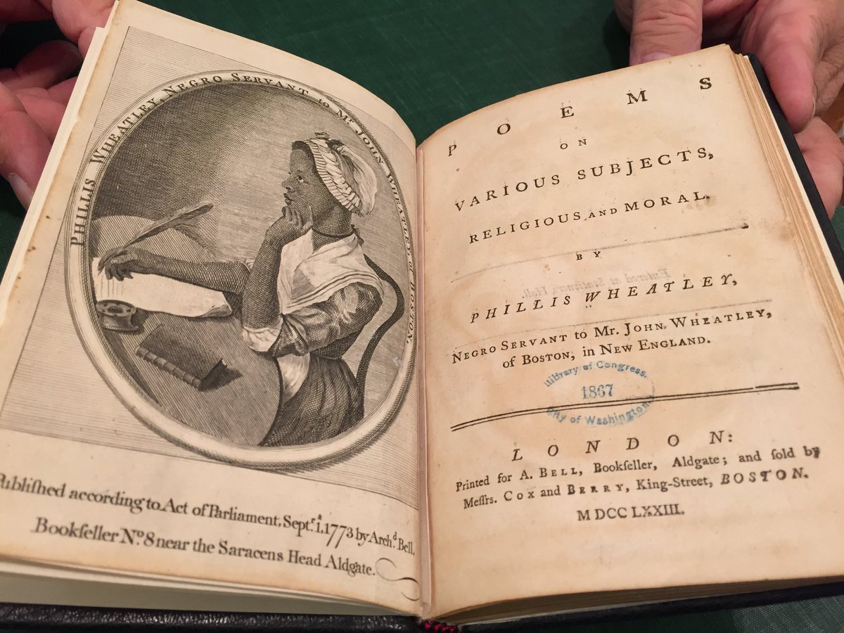 This is one of my favorite items in the <a href="/librarycongress/">Library of Congress</a> Rare Books Collection: Phillis Wheatley’s  Poems on Various Subjects, Religious and Moral,
In 1773, Wheatley became the first African American woman to publish a book. 
#BlackHistoryMonth