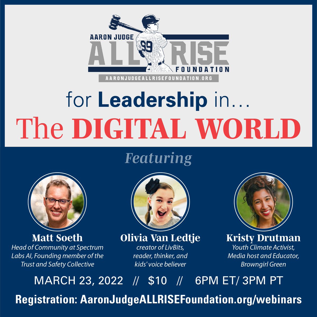 Join us for this exciting conversation about leading on #SocialMedia. @thelivbits and @browngirl_green will share how they took their passion to the digital world to create change! First 30 to register to today can use code FRIDAYFIVE to join for $5 Aaronjudgeallrisefoundation.org/webinars