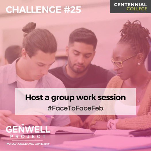 Centennial_CCPR's tweet photo. Study groups are an amazing way to socially connect, while learning together. Instead of working alone, #FaceToFaceFeb challenges you to host a group work session with classmates or colleagues. #SocialConnection #GroupWork #SocialHealth @GenWellProject https://t.co/fRlvoLmAQk