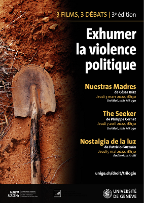 RTTRimpunity's tweet photo. On March 3rd, join us as the Trilogy "Exhumer la Violence Politique" quicks off with the screening of César Diaz's film "Nuestras Madres" and a debate with @fondebrider (@ICRC) and Prof. Sévane Garibian, organised with #UNIGE, @fifdh &amp; @Geneva_Academy https://t.co/TNa8xIv902 https://t.co/hMbGbmpa1S