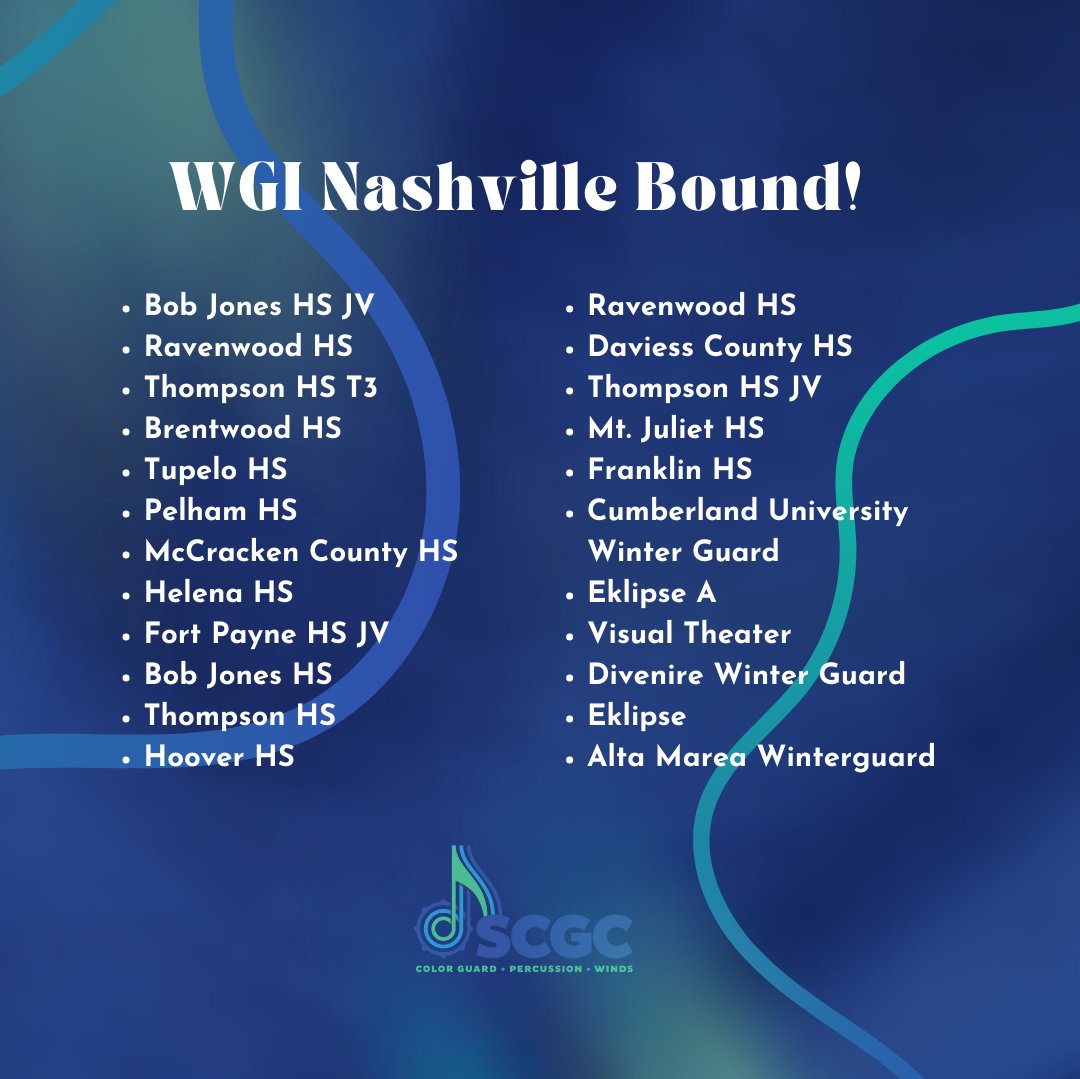 SCGC is headed to WGI Nashville! Wishing all of our teams good luck and good skill at the WGI Nashville Regional this weekend. Show them how to #BeSCGC! 
#SCGCIndoor #WGI
