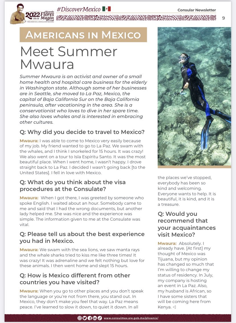 ConsulMexPho's tweet photo. Check out the 2๏ธโฃ new sections in the #ConsularNewsletterโคต๏ธ
๐ค#MexicansInArizona presents the successful testimony of ๐ฒ๐ฝ lawyer Carlos Sugich.
๐ด#AmericansInMexico highlights the experience of Summer, who decided to relocate in #LaPaz ๐ฒ๐ฝ.
Enjoy itโผ๏ธ
๐: https://t.co/C4uliXCKxe https://t.co/Krvhr7GTxi