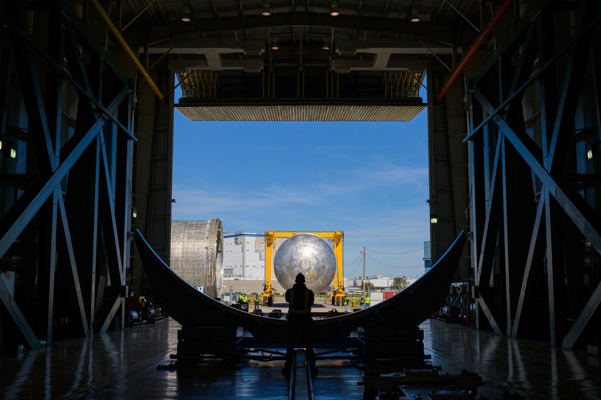 The liquid hydrogen tank is being moved at NASA's Michoud Assembly Facility for testing.