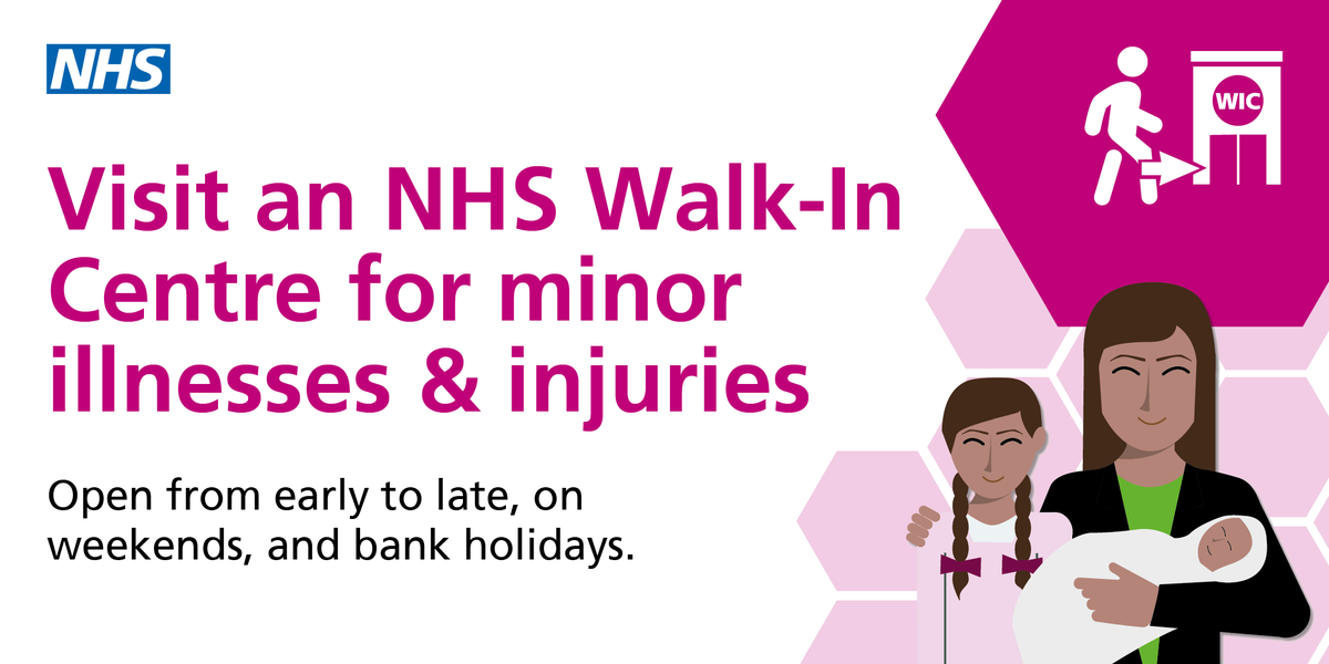 C_MPartnership's tweet photo. If you’re unwell or injured, try a walk-in centre or urgent care centre:

✔ No appointment needed
✔ Open early to late
✔ Open bank holidays &amp; weekends
✔ Treat adults and children 

Just search your area &amp; walk-in centre or UCC https://t.co/xPKURrMLq0