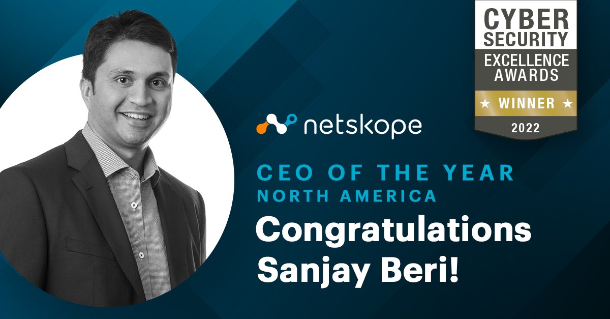 Netskope's tweet image. We are proud to share that @Netskope founder and CEO Sanjay Beri (@sanjberi) has been recognized as the Gold Award Winner in the CEO of the Year category of the 2022 Cybersecurity Excellence Awards!
#cybersecurity #innovation #cloudsecurity #sse #sase