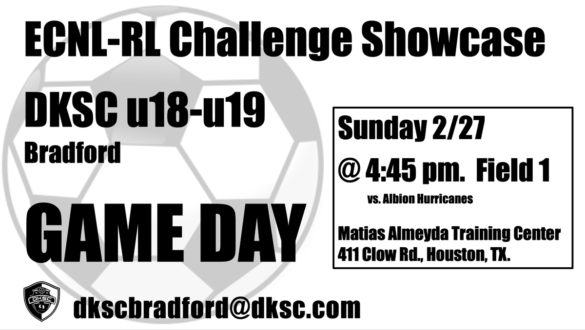 GAME DAY!

ECNL-RL Challenge Showcase (Houston)

Check out our Full Player Profiles for UNCOMMITTED 2022s and 2023s. dkscbradford.com