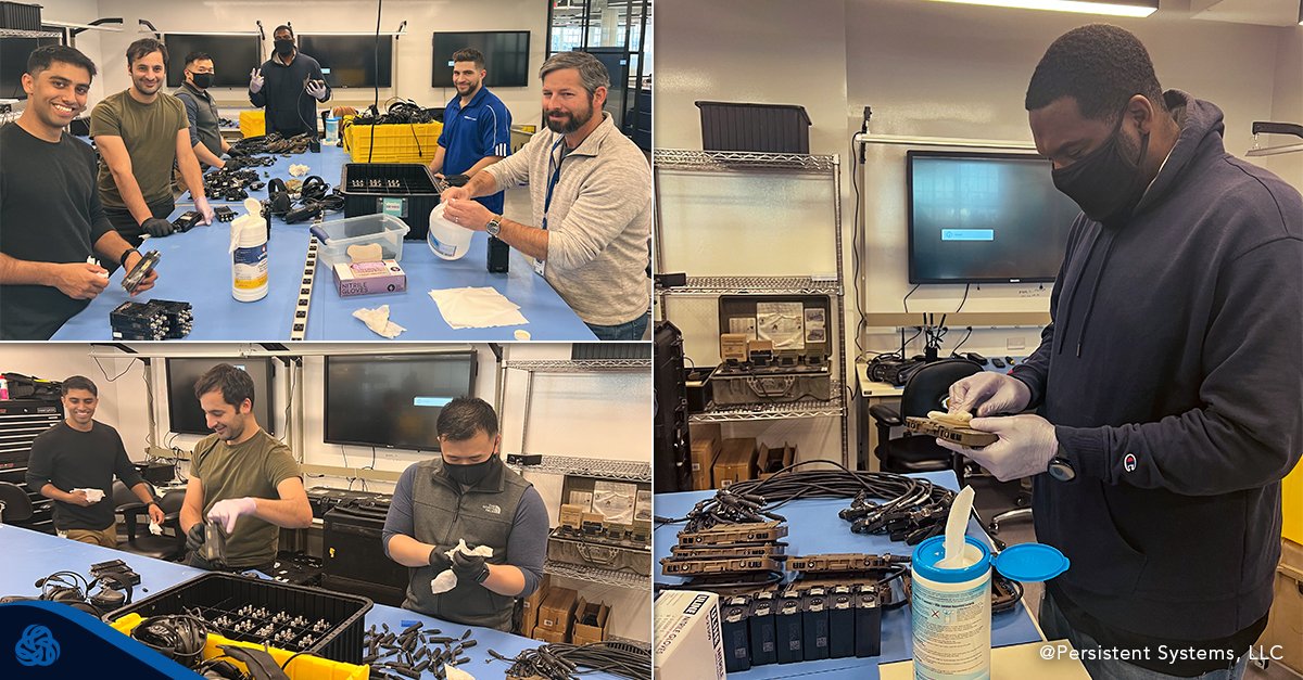 PSWaveRelay's tweet photo. Not only do our teams work hard to support field events, we also team up to collaborate after the events! Seen here the team received back 85 #MPU5 Dismount Kits used during the #GreenDagger exercise in the #MojaveDesert which are being prepped for the next event. #WaveRelay https://t.co/t7q8CvJHdU