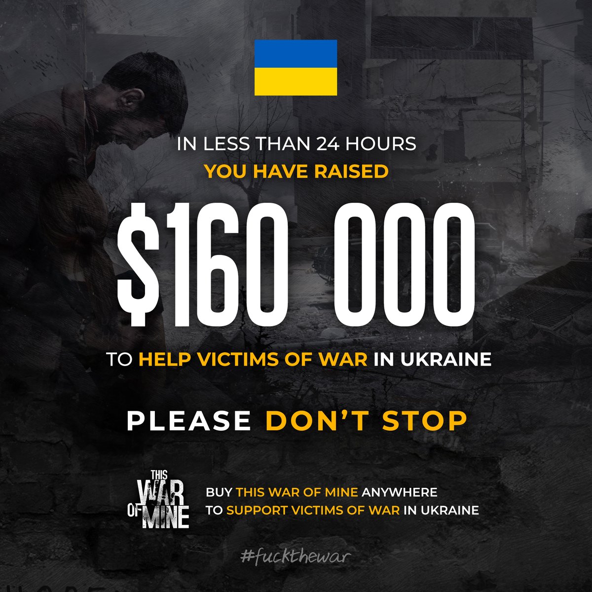 11bitstudios's tweet photo. Major Update!
HELP VICTIMS OF WAR IN UKRAINE 🇺🇦
PLEASE DON'T STOP
#FuckTheWar
#Ukraine https://t.co/f4IqtXhjSC