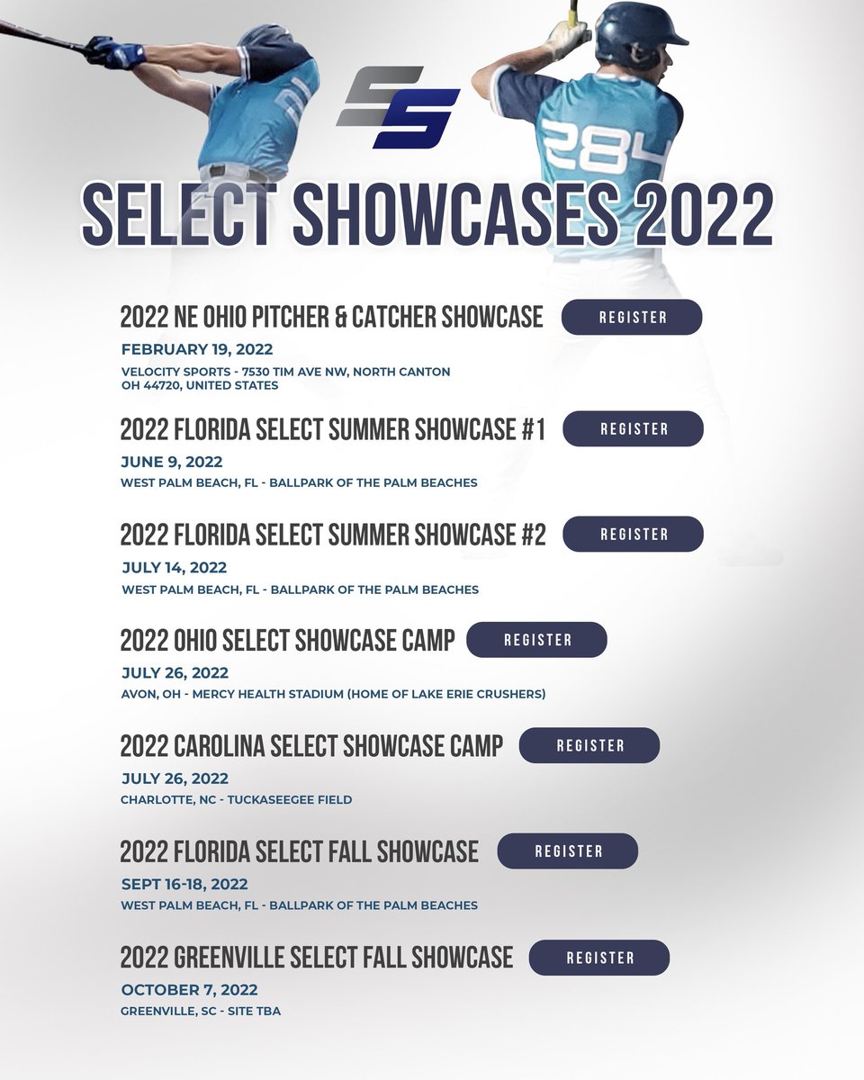 Select Showcase (@select_showcase) on Twitter photo 🚨 2022 EVENT SCHEDULE 🚨
☑️ 7 Events to choose from
☑️ 4 different states
☑️ Scouting by <a href="/PSBaseballinc/">Prospect Select</a>
For more info on all of our events visit our website ⬇️
selectshowcase.com 🚨 2022 EVENT SCHEDULE 🚨
☑️ 7 Events to choose from
☑️ 4 different states
☑️ Scouting by <a href="/PSBaseballinc/">Prospect Select</a>
For more info on all of our events visit our website ⬇️
selectshowcase.com
