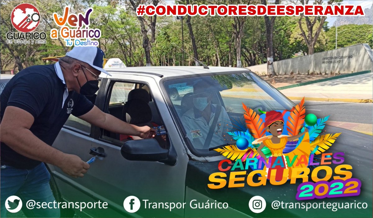 Disfruta de estos carnavales seguros 2022 en familia con la debida seguridad vial.

#ConductoresDeEsperanza
#TransporteGuárico
#EnCuerpoYAlma
#Guárico