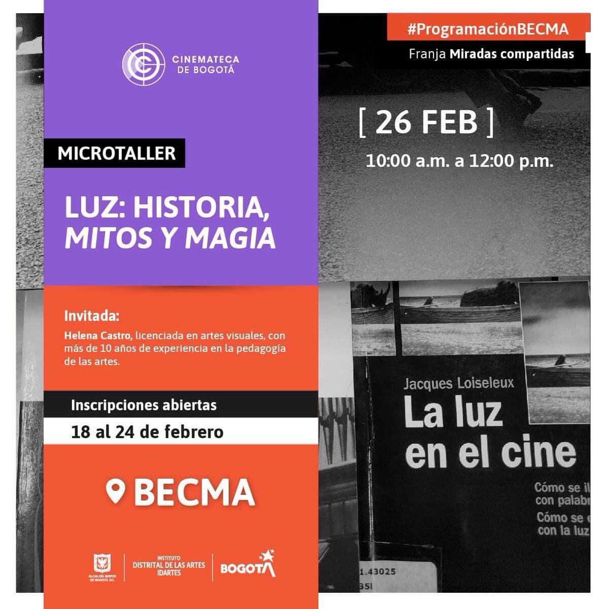 CinematecaBta's tweet photo. #MiradasCompartidas 👀 | Quedan pocos cupos para inscribirte al microtaller Luz: Historia, mitos y magia.
Diligencia el siguiente formato: https://t.co/XVxEeKRfer y se parte de este emocionante recorrido por la historia para reconocer los usos de la luz. https://t.co/Su1uyNzJg5