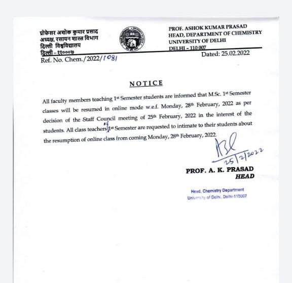 anand11_du's tweet photo. Department of Chemistry DU will be resumed classes in online mode .
@GandhiBarrister @Divyanshusy https://t.co/sz5Axvbt9j