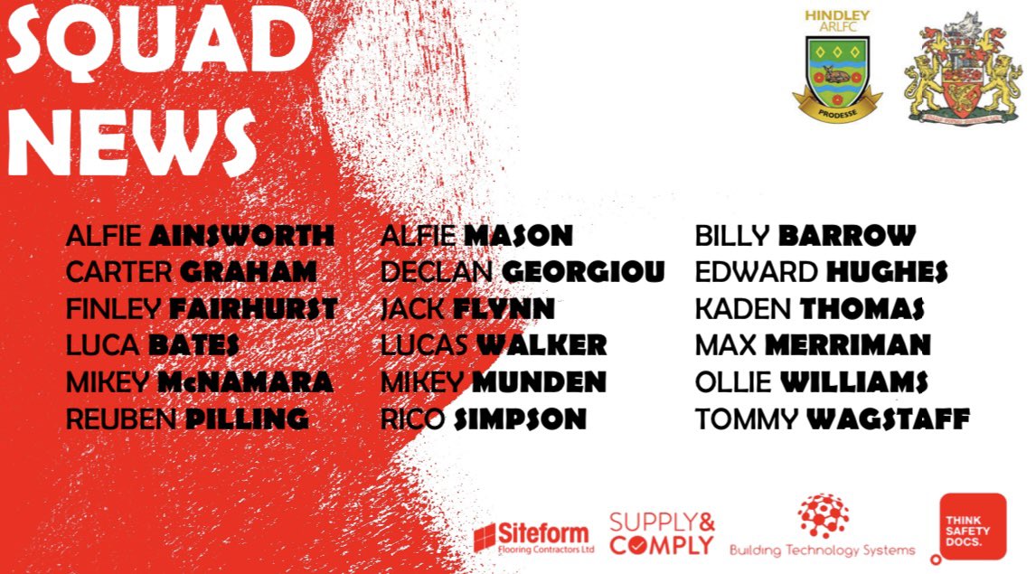 follyfourteens's tweet photo. 19 Man Squad for the 14s Pre-Season game at @hindleyarflc on Sunday. 10:30 KO. https://t.co/3pa0G9EJ1f