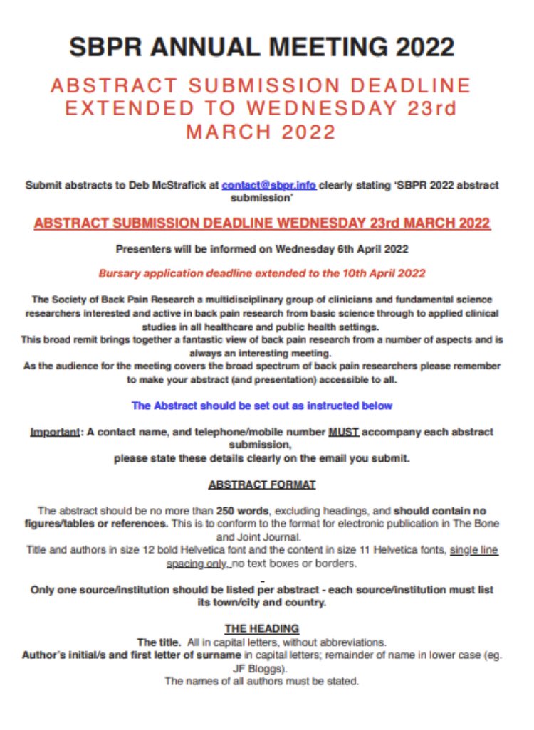 @sbprofficial Abstract submission extended to 23rd March 2022. See details below or check out website. Bursary application also extended to 6th April 2022.