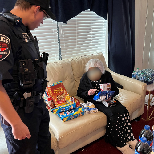 MboroPoliceDept's tweet photo. The calls for service you don't often hear about. An elderly lady called 9-1-1 to report her water wasn't working. Her water was turned off for non payment.  @BoroFireRescue Cpt. David Bricker &amp; Ofc. J. Davis gave money to purchase water, food &amp; snacks. Her family was notified. https://t.co/m7k5rULRxS