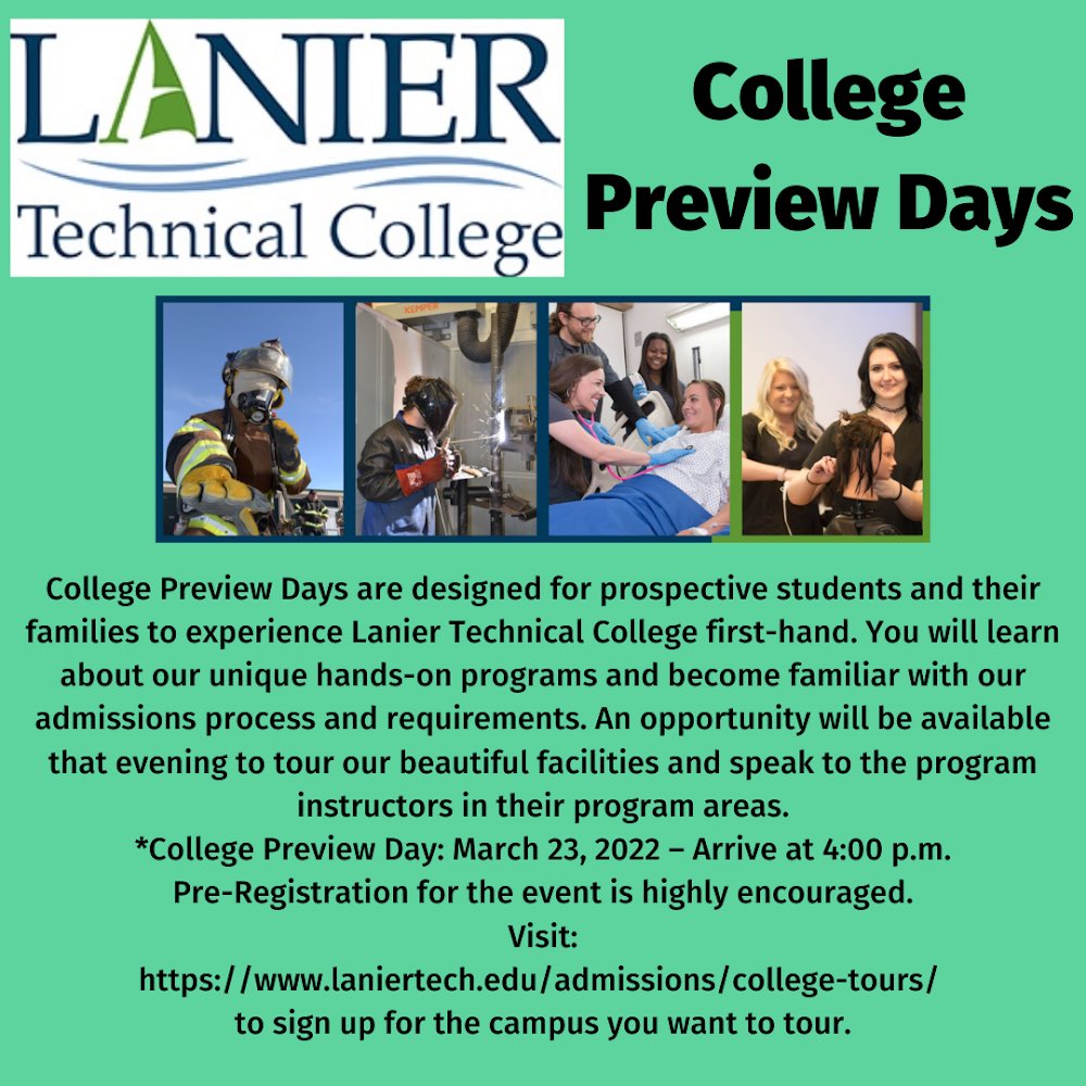 EmpowerC3's tweet photo. Families interested in touring any Lanier Tech campus should sign up to reserve your spot. https://t.co/TnzxdSmLfR
#laniertech #theempowerway https://t.co/xsxcdy40Cc