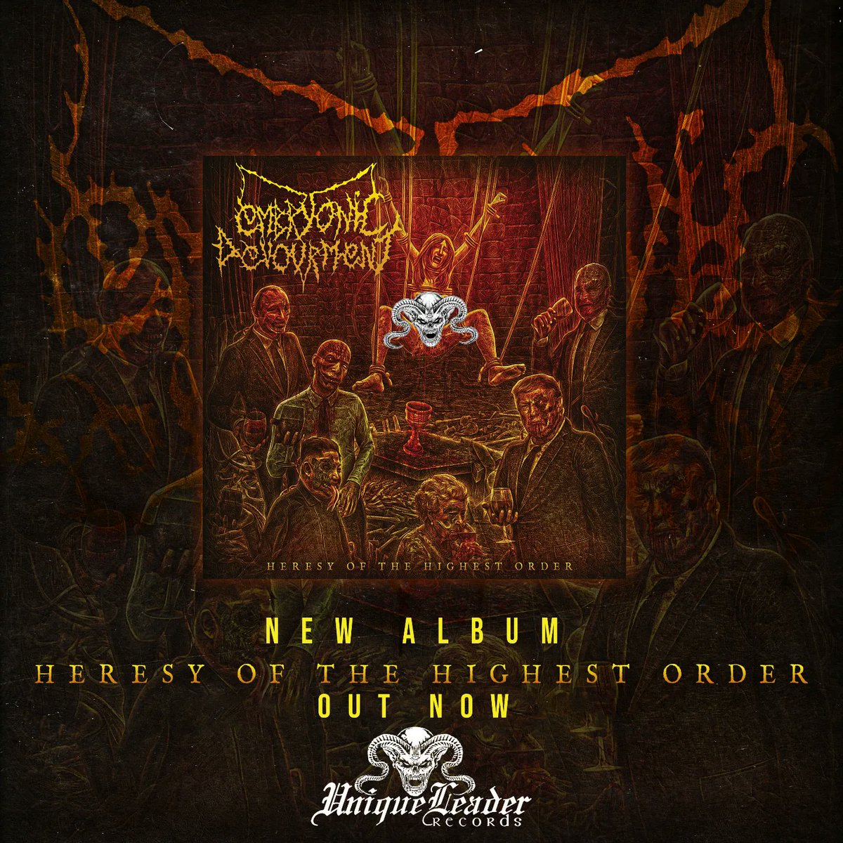 UniqueLeaderRec's tweet photo. Embryonic Devourment's punishing new album, 'Heresy Of the Highest Order' is officially out today!
Grab your copy or watch the video for "Never Ending Human Misery" using the link in bio.
#uniqueleader #uniqueleaderrecords #embryonicdevourment #heresyofthehighestorder https://t.co/VeFldXk3cw