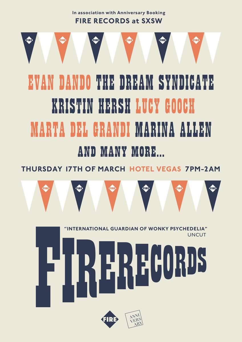 firerecordings's tweet photo. We are heading to @sxsw to take over @HotelVegasATX on Thursday 17th of March 🚩

@Evan_Dando (@TheLemonheads)
@_DreamSyndicate 
@kristinhersh 
@lucygooch_ 
@MartaDelGrandi 
@marinallenmusic 
+ many more

In association with Anniversary Group.

#SXSW #SXSW2022 https://t.co/8UGF1Vt54Y