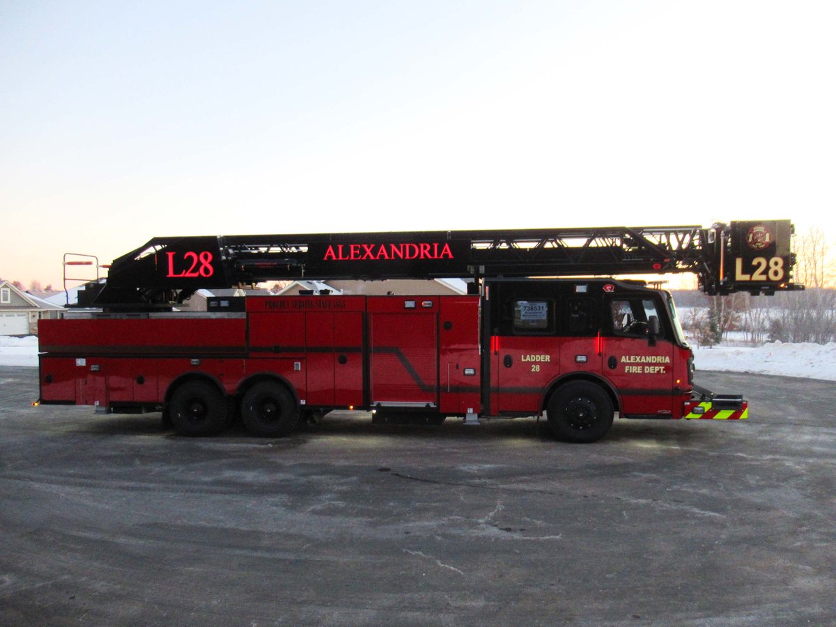 Chief Karrow and the Alexandria Fire Department will be welcoming a new Rosenbauer Cobra! Thank you!
- Rosenbauer Commander Chassis
- EXT Body
- Waterous S100 Pump
- 2000 GPM
- 400 Gallon Water Tank
- 30 Gallon Foam Tank
- 101' Vertical Reach
Dealer: General Safety Fire Apparatus
