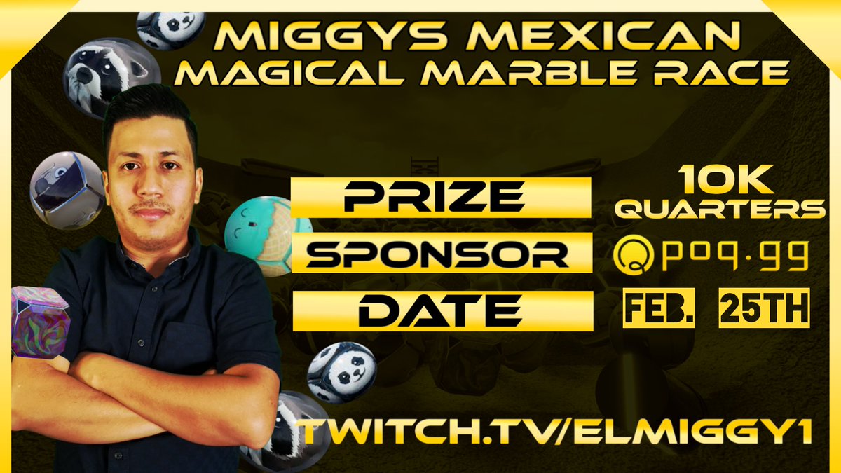 Let's !play #marblesonstream 

🏆 Prize - 10k Quarters Prizepool ($25 value) prizes can be redeemed for giftcards such as amazon and iTunes 

📅  Tonight  - 10 pm EST 

✅ Register poq.gg/events/5O2lNNl…

👀 Watch live - https:// twitch.tv/elmiggy1 

#poq #esports #marbles