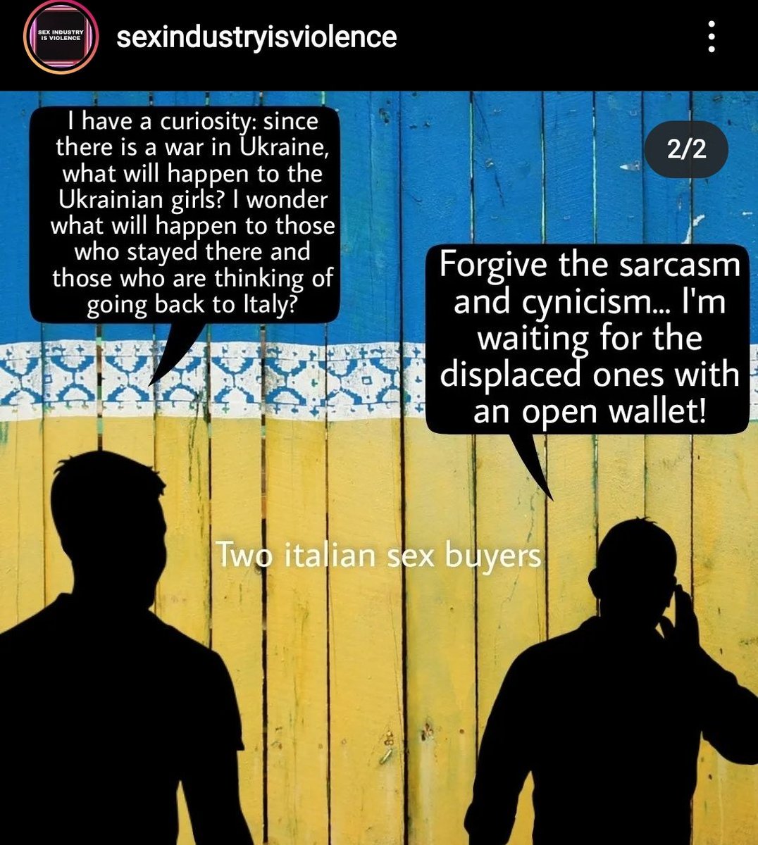 EllyArrow's tweet photo. And Italian "sex" buyers are there to rival the German ones in selfish entitled cruelty. Prostitution is not charity nor is it a legitimate job offer for women fleeing war. Its exploitation and we must do better than surrender women, girls and some young men and boys to these 🤬. https://t.co/hADwrXOngz