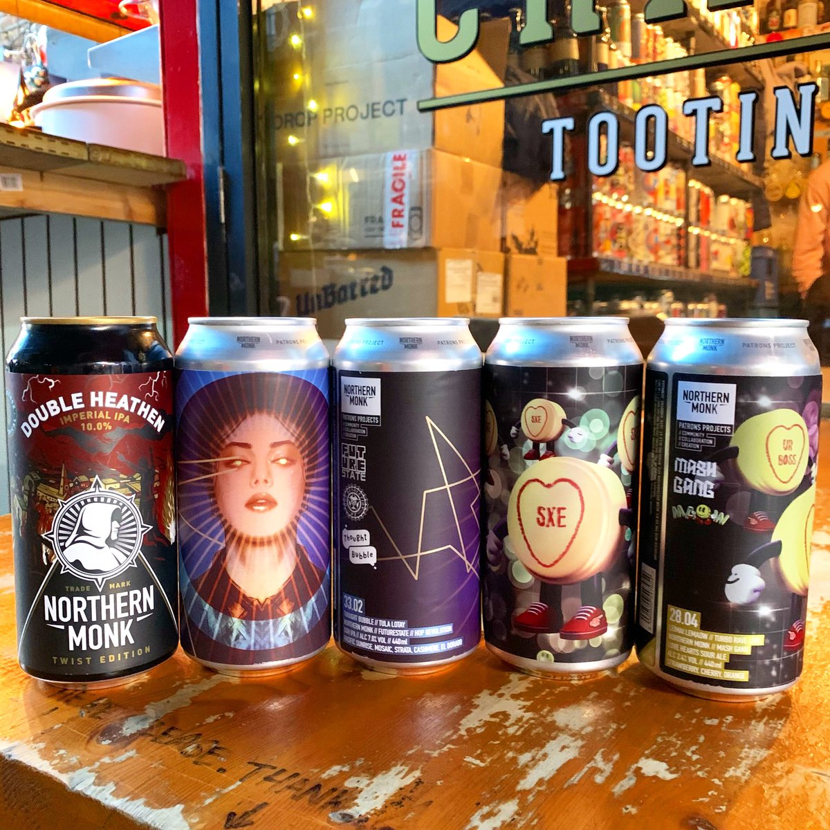 CraftTooting's tweet photo. NEW #NorthernMonk ‘DOUBLE HEATHEN’ 🤤 It’s Heathen but Heathen more 😀 PLUS we have NEW #PatronsProject 33.02 DDH #IPA w/ Mosaic, Pacific Sunrise, Strata, Cashmere & El Dorado 😋 AND NEW #MashGang Collab 28.04 Strawberry, Cherry & Orange #Sour Ale 🍺 #Craft #Tooting #Craftbeer https://t.co/idnTG3DOY8