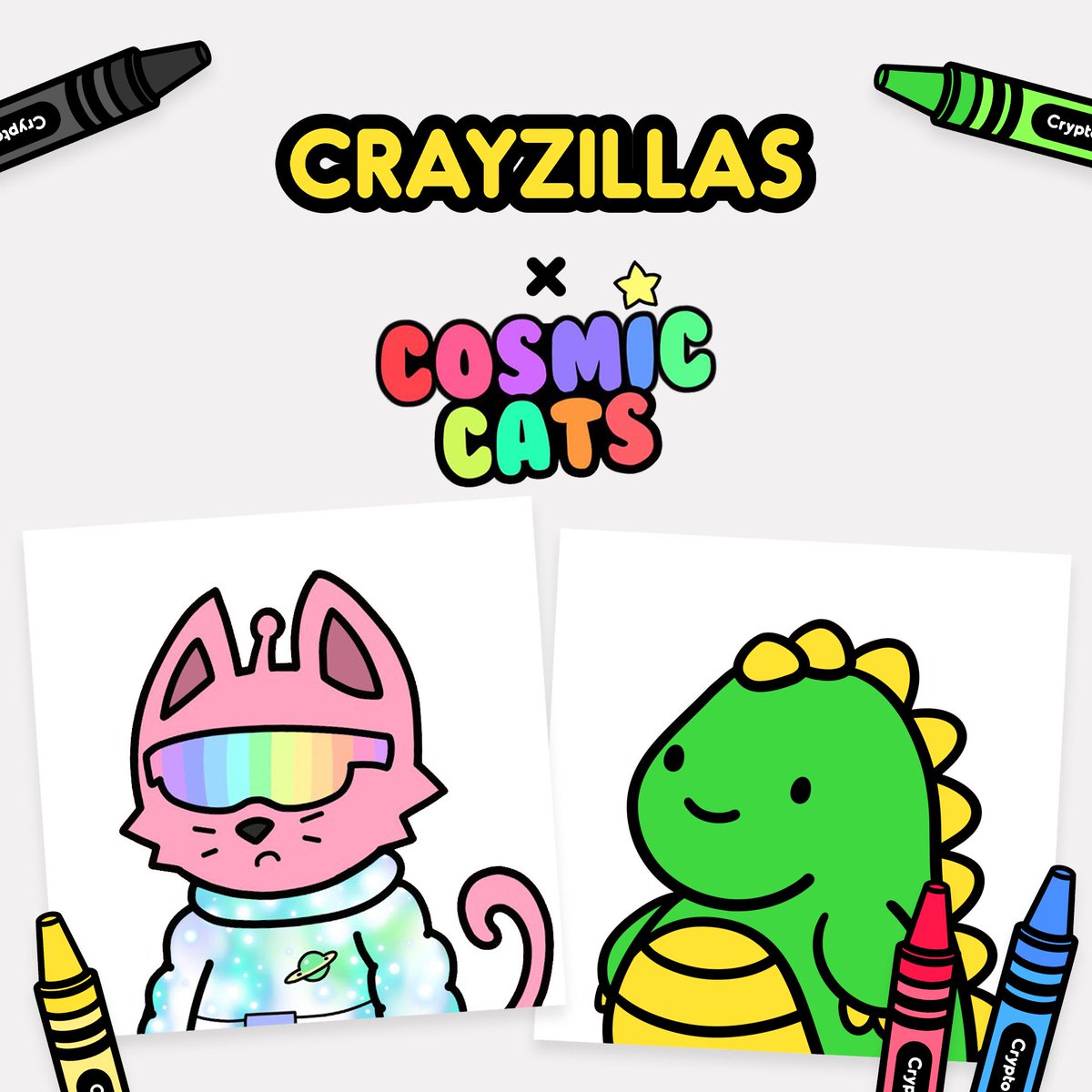 Cosmic Cats 🤝Crayzillas 

5x WL giveaway for <a href="/crayzillas/">Crayzillas 🖍</a>! 🎉 

Crayzillas is the first NFTs that you colour in! 🖍

1️⃣ Follow <a href="/crayzillas/">Crayzillas 🖍</a> &amp; <a href="/CosmicCats_/">Cosmic Cats</a>
2️⃣ Like + RT
3️⃣ Tag Frens

#NFTGiveaway #NFTCommumity