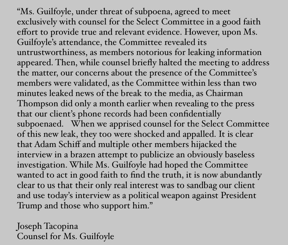 Statement on today’s scheduled interview.