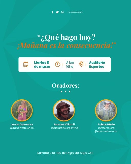 <a href="/JornaderosAgro/">JornaderosAgro</a> te invita al evento de Jóvenes para Jóvenes  en <a href="/Expoagrocom/">Expoagro</a> - 8/3, 16hs Auditorio Expertos de ExpoAgro, San Nicolas. 
Inscripcion: Evento gratuito, completa el siguiente formulario para que te enviemos la invitación forms.gle/KU8Qo5tDrSogFo… <a href="/riosdani_RDF/">Daniela Rios</a>