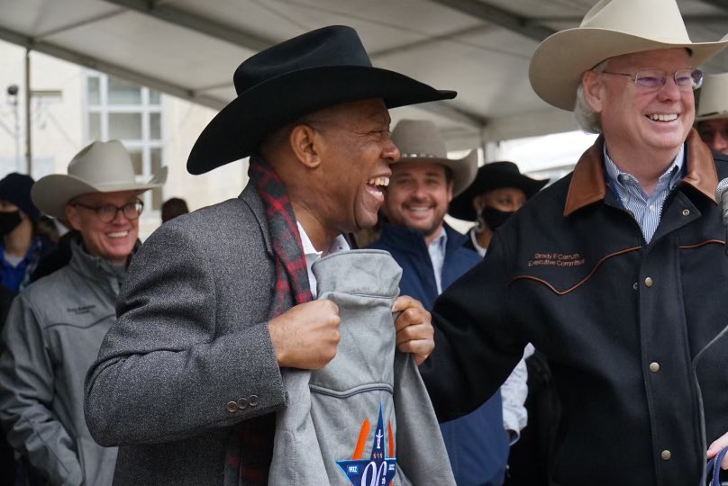 houmayor's tweet photo. I can’t tell you what it means to be able to celebrate the #90th anniversary of @RODEOHOUSTON and to see all the smiling faces enjoying today’s #RodeoRoundUp tradition! https://t.co/CFeGOKmDin