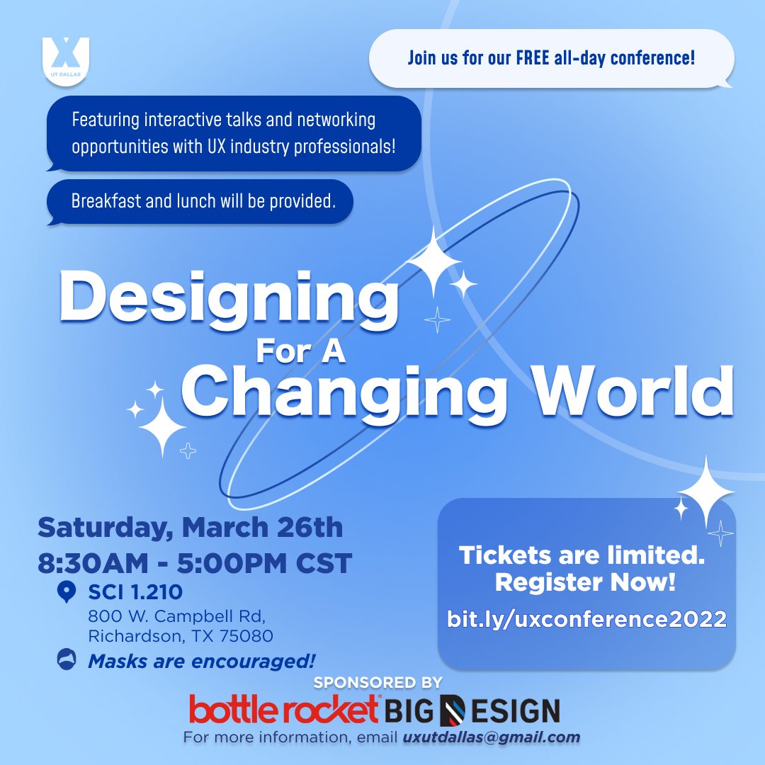 We are beyond excited to announce our 2022 Designing For A Changing World Conference 🌎, sponsored by @_bottlerocket and @bigdesignevents. Whether you’re a designer or simply design-curious, join us for a full day of interactive talks, networking, and fun!! 🎊🥳