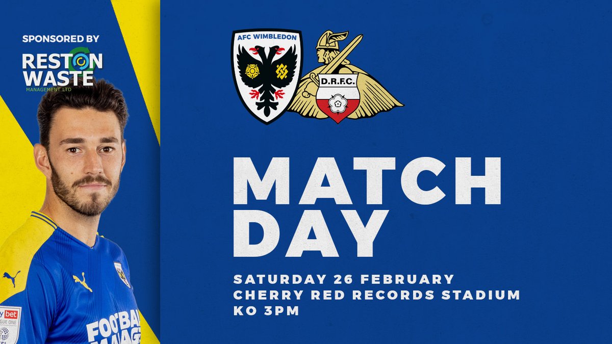 AFCWimbledon's tweet photo. ๐ MATCH DAY ๐
The Dons are back home as we host @drfc_official today
๐ Live commentary from @RadioWDON on iFollow
๐ Watch our live pre and post match shows on our YouTube and Facebook channels
๐ ICYMI Rob's preview https://t.co/97lQZstXE3
#AFCW https://t.co/fOmAIXuJhb