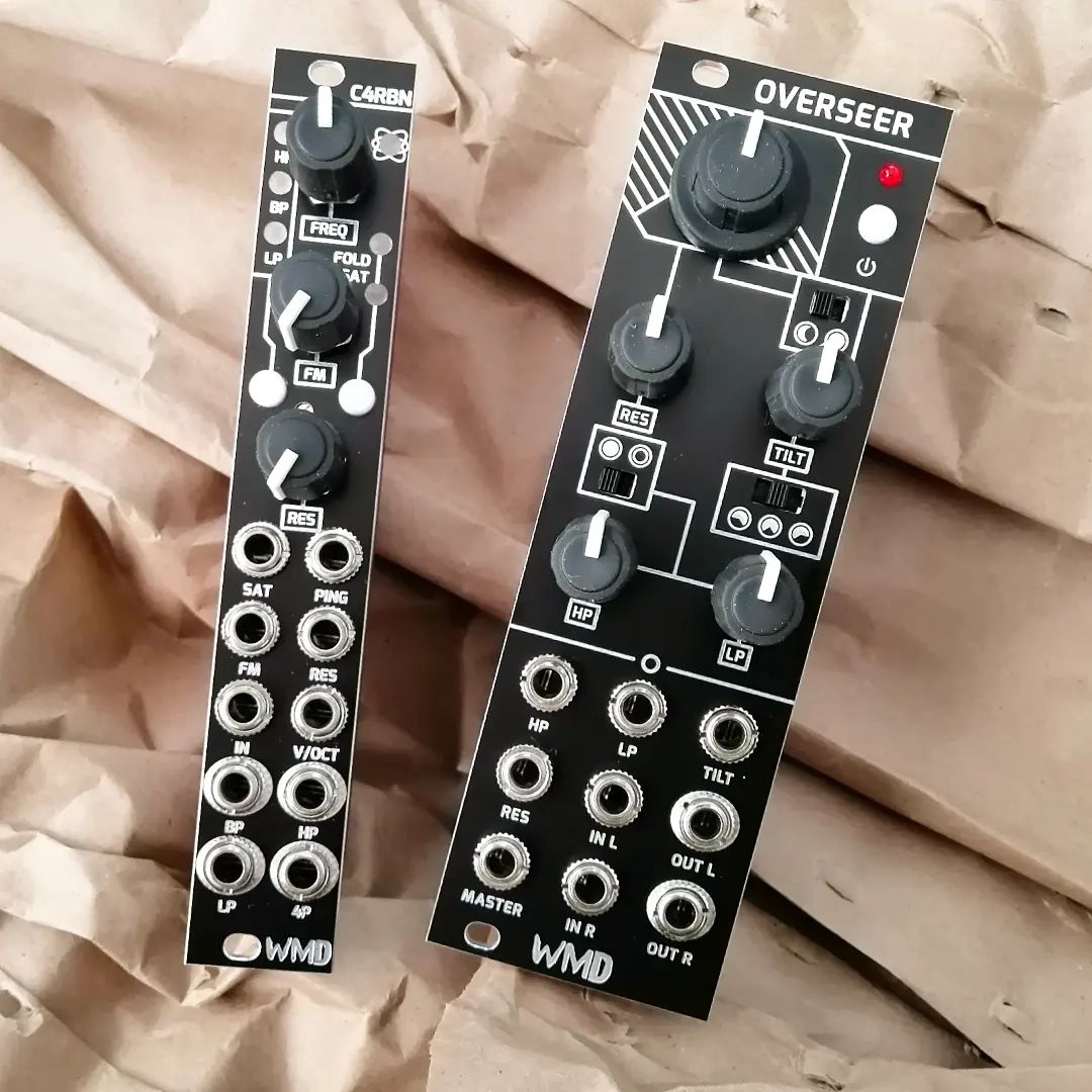 MatttechModular's tweet photo. Two tasty @wmdevices filters back in stock: C4RBN Multimode with Input Saturation/Output Wavefolding & OVERSEER Stereo DJ-Style with Tilt function (OVERSEER in Black or Silver) https://t.co/L0yJaLh7tN #eurorack #modularsynth #wmdevices https://t.co/13z000Dtbg