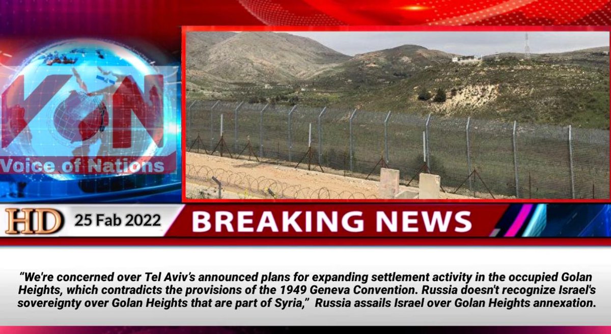 VoiceOfNations7's tweet photo. " Russia doesn't recognize Israel's sovereignty over Golan Heights that are part of Syria,”  Russia assails Israel over Golan Heights annexation.
#VoiceOfNations https://t.co/JE46ZD0Xgk