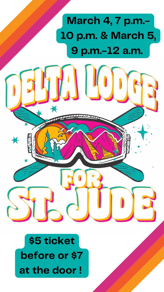 ❕✨Exactly one week from today we will be hosting Delta Lodge at our house! ✨❕This is a new philanthropy event we are having where all of the proceeds will go to St. Jude Research Hospital. Come by to enjoy some hot cocoa, homemade cookies, and activities!