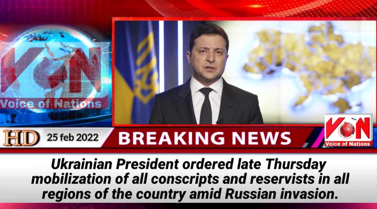 VoiceOfNations7's tweet photo. Ukrainian President ordered late Thursday mobilization of all conscripts and reservists in all regions of the country amid Russian invasion.
#VoiceOfNations https://t.co/idpPrwTNX5