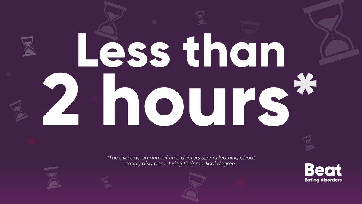Doctors get less than 2 hours teaching on eating disorders. 

1 in 5 med schools don’t provide any training at all.

We’re #WorthMoreThan2Hours.

Join our calls for change. 👇 

campaigning.beateatingdisorders.org.uk/page/98440/pet…

#EDAW2022