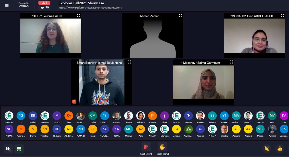 UM6P Explorer, in partnership with <a href="/MITSandbox/">MIT Sandbox</a>, hosted a virtual showcase on Thursday, February 24, 2022.

This event marked the conclusion of the 4th cohort of the program by showcasing 20 entrepreneurial projects from various sectors.

#UM6P #Explorer #Fall2021 #Showcase