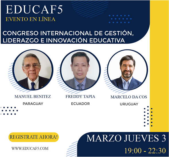 Educaf5C's tweet photo. Congreso Internacional Gestión, Liderazgo e Innovación Educativa
Jornadas
Cuando: 3-4-5 de marzo 2022, Horario: 3# 19.30-22.30
4#-5# 8.00 am 22:30 🤓
Via:Facebook live https://t.co/IRAbfLVuCY
inscríbete https://t.co/ZJkpNfuZBD… #formación #capacitacion #EDUCAF5 #Capacitación https://t.co/yX7jQPE7AE