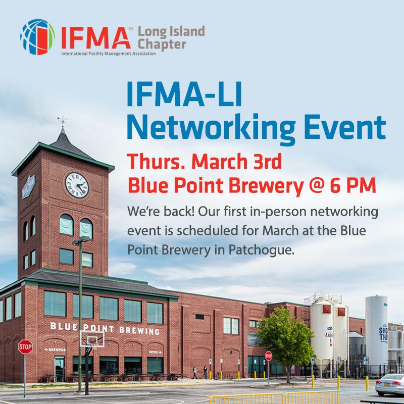 IFMALongIsland's tweet photo. We are counting down the days until our return to in person networking events. Will we see you on Thursday March 3rd?
#ifma #ifmalongisland #Longislandbusiness #facilitymanagement #bluepointbrewery #networkingevent #longislandnetworking https://t.co/7P5ntIQ16p