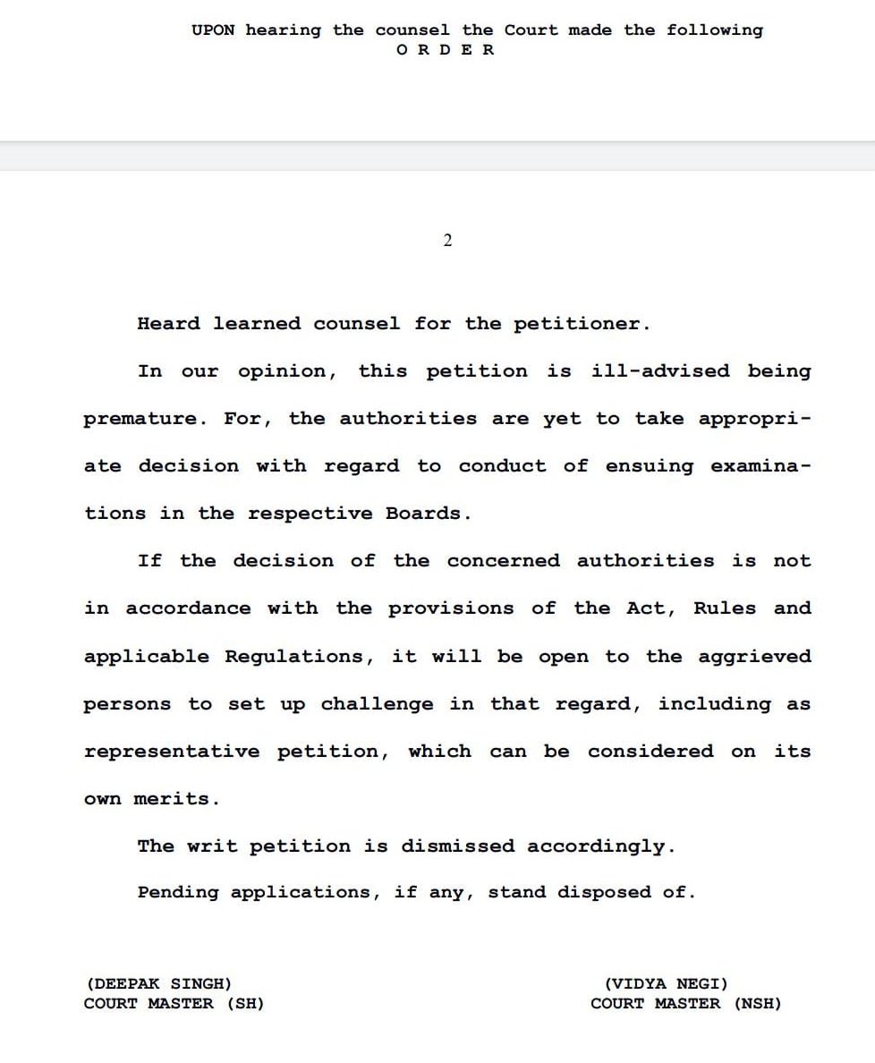 UrHimanshuBorah's tweet photo. Court Order in cancellation of exams.
Hon'ble SC has left the doors open, in case there is any contravention of Rules and Regulations we can move court.
For #CBSE &amp; central boards we will plan accordingly once datesheet is release.
@AdvMamtaSharma
#ModijiHelpBoardStudents2022 https://t.co/BrAzyDooNg